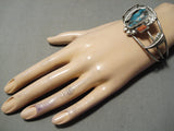 Rare Turquoise Vintage Native American Navajo Sterling Silver Leaf Bracelet-Nativo Arts