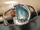 Rare Turquoise Vintage Native American Navajo Sterling Silver Leaf Bracelet-Nativo Arts