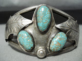Rare Turquoise Vintage Native American Navajo Sterling Silver Leaf Bracelet-Nativo Arts