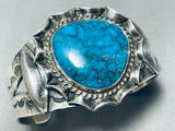 Rare Turquoise Vintage Native American Navajo Sterling Silver Repousse Bracelet-Nativo Arts