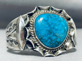 Rare Turquoise Vintage Native American Navajo Sterling Silver Repousse Bracelet-Nativo Arts