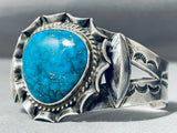 Rare Turquoise Vintage Native American Navajo Sterling Silver Repousse Bracelet-Nativo Arts
