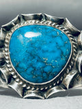 Rare Turquoise Vintage Native American Navajo Sterling Silver Repousse Bracelet-Nativo Arts