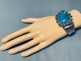 Rare Turquoise Vintage Native American Navajo Sterling Silver Repousse Bracelet-Nativo Arts
