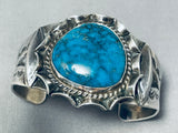 Rare Turquoise Vintage Native American Navajo Sterling Silver Repousse Bracelet-Nativo Arts