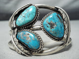 Rare Turquosie Vintage Native American Navajo Blue Warrior Sterling Silver Bracelet Old-Nativo Arts