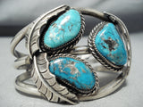 Rare Turquosie Vintage Native American Navajo Blue Warrior Sterling Silver Bracelet Old-Nativo Arts