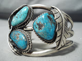 Rare Turquosie Vintage Native American Navajo Blue Warrior Sterling Silver Bracelet Old-Nativo Arts