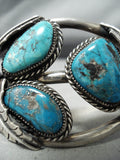 Rare Turquosie Vintage Native American Navajo Blue Warrior Sterling Silver Bracelet Old-Nativo Arts