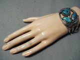 Rare Turquosie Vintage Native American Navajo Blue Warrior Sterling Silver Bracelet Old-Nativo Arts