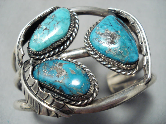 Rare Turquosie Vintage Native American Navajo Blue Warrior Sterling Silver Bracelet Old-Nativo Arts