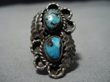 Rare Vintage Native American Jewelry Navajo Blue Wind Turquoise Sterling Silver Ring Old-Nativo Arts
