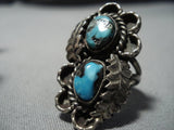 Rare Vintage Native American Jewelry Navajo Blue Wind Turquoise Sterling Silver Ring Old-Nativo Arts