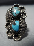 Rare Vintage Native American Jewelry Navajo Blue Wind Turquoise Sterling Silver Ring Old-Nativo Arts