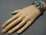 Rare Vintage Native American Jewelry Navajo Royston Turquoise Sterling Silver Concho Bracelet-Nativo Arts