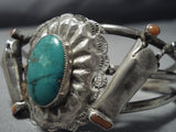 Rare Vintage Native American Jewelry Navajo Royston Turquoise Sterling Silver Concho Bracelet-Nativo Arts