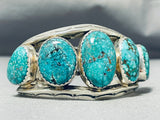 Rare Vintage Native American Navajo 5 Blue Creek Spiderweb Turquoise Sterling Silver Bracelet-Nativo Arts