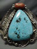 Rare Vintage Native American Navajo #8 Turquoise Coral Sterling Silver Bracelet Old-Nativo Arts