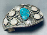 Rare Vintage Native American Navajo Blue Gem Turquoise Mother Of Pearl Sterling Silver Bracelet-Nativo Arts