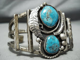 Rare Vintage Native American Navajo Blue Gem Turquoise Sterling Silver Bracelet-Nativo Arts