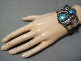 Rare Vintage Native American Navajo Blue Gem Turquoise Sterling Silver Bracelet-Nativo Arts