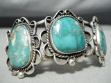 Rare Vintage Native American Navajo Blue Thunder Turquoise Sterling Silver Bracelet Old-Nativo Arts