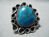Rare Vintage Native American Navajo Blue Thunder Turquoise Sterling Silver Ring Old-Nativo Arts