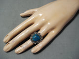 Rare Vintage Native American Navajo Blue Thunder Turquoise Sterling Silver Ring Old-Nativo Arts