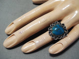 Rare Vintage Native American Navajo Blue Thunder Turquoise Sterling Silver Ring Old-Nativo Arts