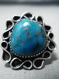 Rare Vintage Native American Navajo Blue Thunder Turquoise Sterling Silver Ring Old-Nativo Arts