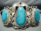 Rare Vintage Native American Navajo Carico Lake Turquoise Sterling Silver Bracelet Old-Nativo Arts