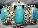 Rare Vintage Native American Navajo Carico Lake Turquoise Sterling Silver Bracelet Old-Nativo Arts