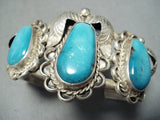 Rare Vintage Native American Navajo Carico Lake Turquoise Sterling Silver Bracelet Old-Nativo Arts