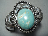 Rare Vintage Native American Navajo Domed #8 Turquoise Sterling Silver Bracelet-Nativo Arts