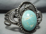 Rare Vintage Native American Navajo Domed #8 Turquoise Sterling Silver Bracelet-Nativo Arts