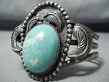 Rare Vintage Native American Navajo Domed #8 Turquoise Sterling Silver Bracelet-Nativo Arts