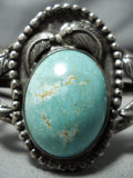 Rare Vintage Native American Navajo Domed #8 Turquoise Sterling Silver Bracelet-Nativo Arts