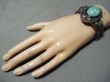 Rare Vintage Native American Navajo Domed #8 Turquoise Sterling Silver Bracelet-Nativo Arts