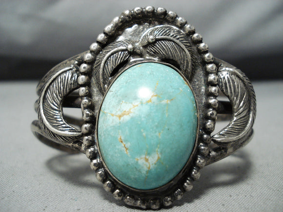 Rare Vintage Native American Navajo Domed #8 Turquoise Sterling Silver Bracelet-Nativo Arts