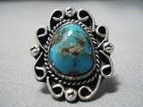 Rare Vintage Native American Navajo Ithaca Peak Turquoise Sterling Silver Ring Old-Nativo Arts