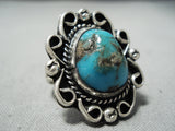 Rare Vintage Native American Navajo Ithaca Peak Turquoise Sterling Silver Ring Old-Nativo Arts