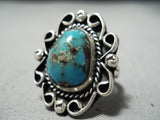 Rare Vintage Native American Navajo Ithaca Peak Turquoise Sterling Silver Ring Old-Nativo Arts