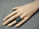 Rare Vintage Native American Navajo Ithaca Peak Turquoise Sterling Silver Ring Old-Nativo Arts