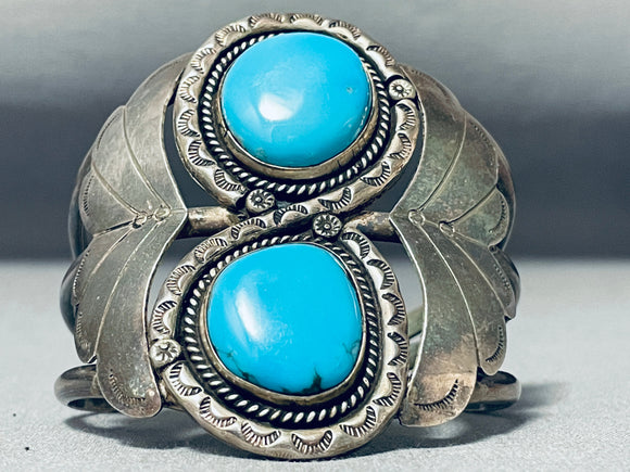 Rare Vintage Native American Navajo Old Kingman Turquoise Sterling Silver Bracelet-Nativo Arts