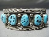 Rare Vintage Native American Navajo Sleeping Beauty Turquoise Sterling Silver Bracelet Old-Nativo Arts
