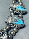 Rare Vintage Native American Navajo Turquoise Leaf Sterling Silver Necklace-Nativo Arts
