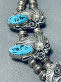 Rare Vintage Native American Navajo Turquoise Leaf Sterling Silver Necklace-Nativo Arts