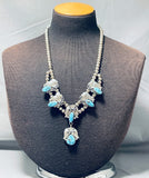 Rare Vintage Native American Navajo Turquoise Leaf Sterling Silver Necklace-Nativo Arts
