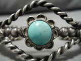 Rare Vintage Native American Navajo Turquoise Mountain Sterling Silver Scalloped Bracelet-Nativo Arts