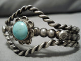 Rare Vintage Native American Navajo Turquoise Mountain Sterling Silver Scalloped Bracelet-Nativo Arts